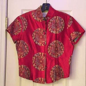 Red Silk Asian Inspired Top With Dragons